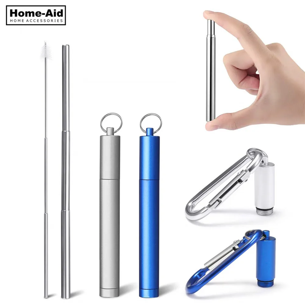

Collapsible Portable Stainless Drinking straws Reusable and Eco-friendly with Carrying Case Cleaning Brush Keychain for Travel