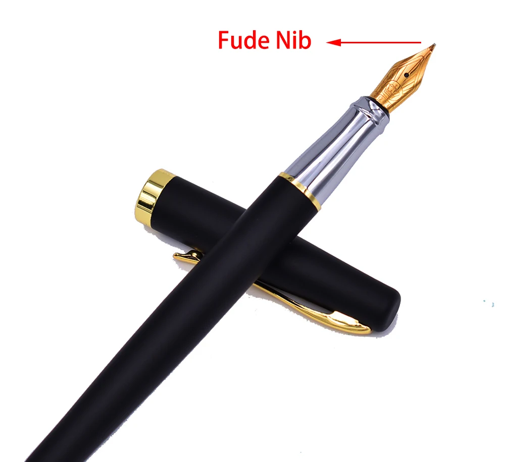 Duke 209 Aço Caligrafia Caneta Fude Ponta Curvada, Preto Fosco com Ouro Clipe Avançado Caneta de Escrita Presente 3 dobrado nib, preto fosco com clipe de