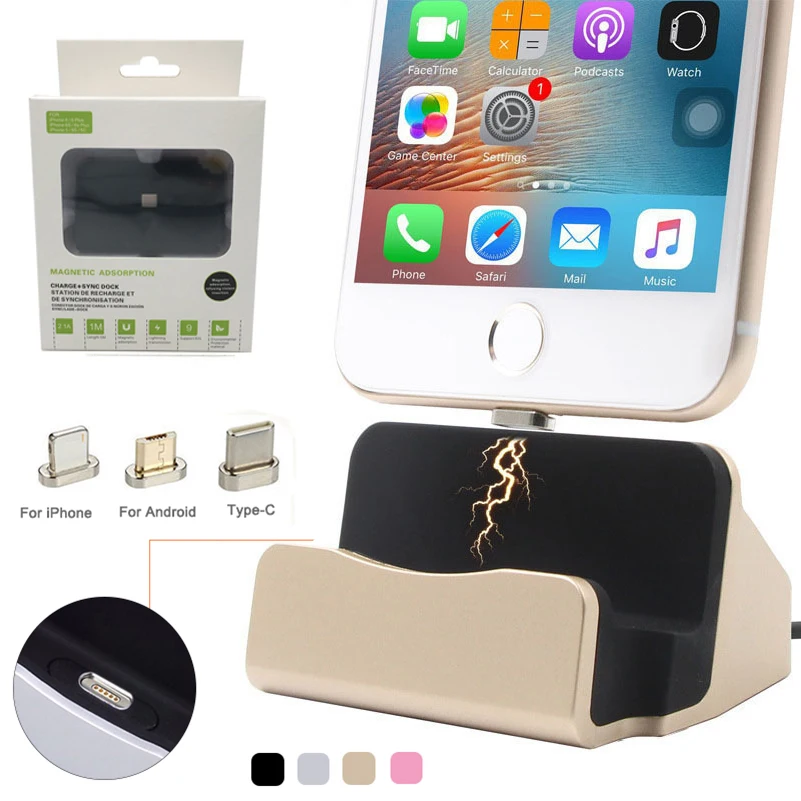 Comprar Cargador Universal magnético Adsorb cargador sincronización Estación de muelle cargador magnético soporte base para iPhone 6 6 s 7 8 Plus micro USB tipo C