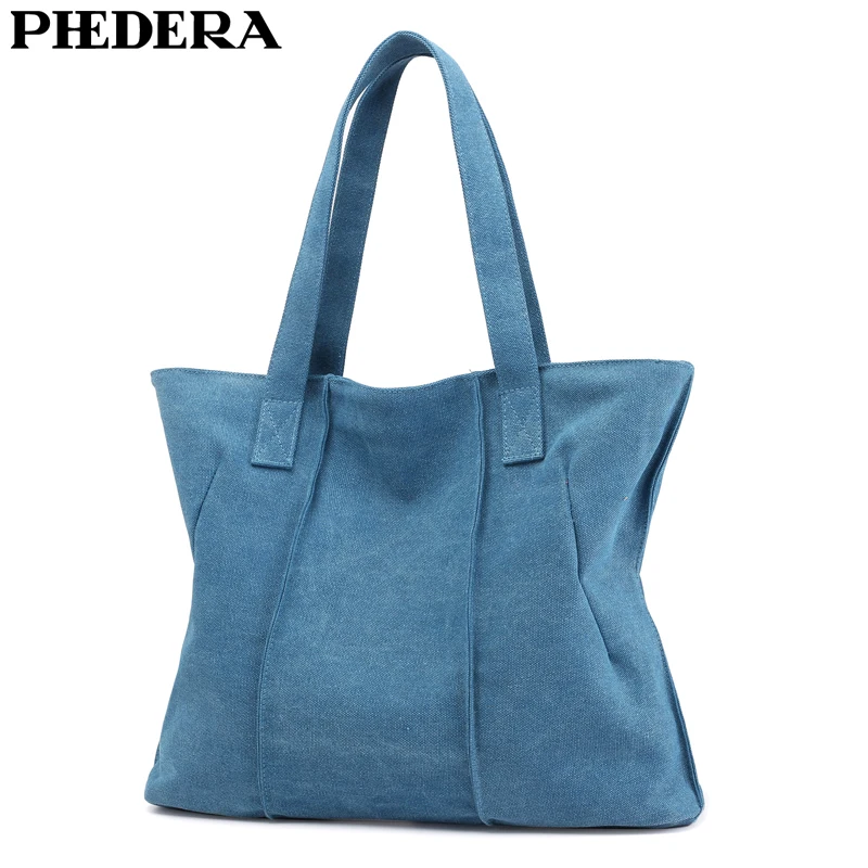 

PHEDERA Fashion Women Canvas Bag High Quality Female Shoulder Bags 2019 Spring Blue Gray Ladies Bag Vintage Casual Purse