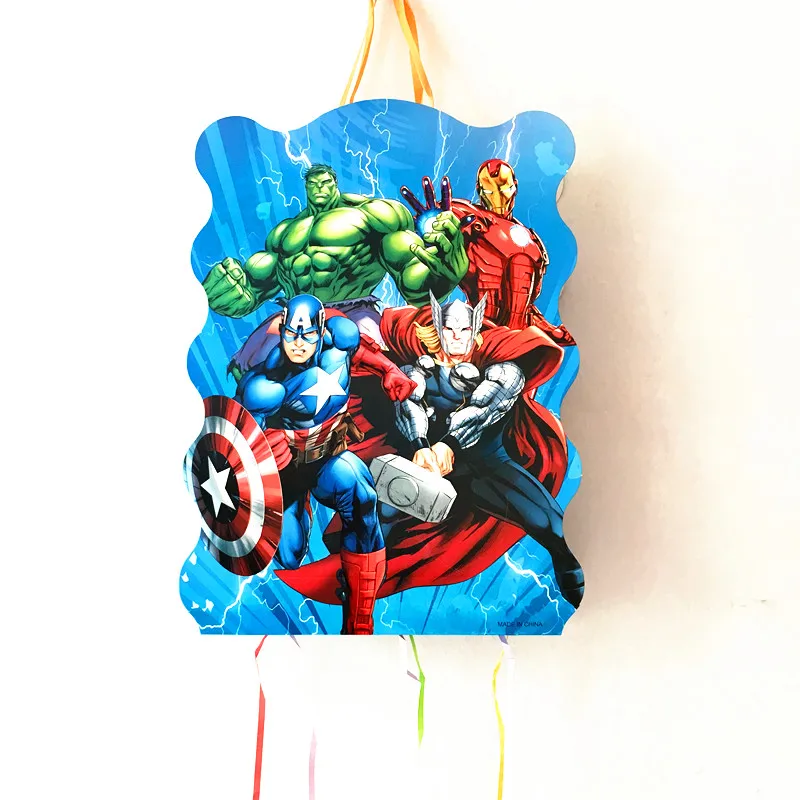 Kids Favor Avengers Theme Decorations Birthday Baby Shower Tableware Paper Cup Plate Mask Napkin Cap Candy Box Gift Bag Supply - Цвет: pinata-1pcs