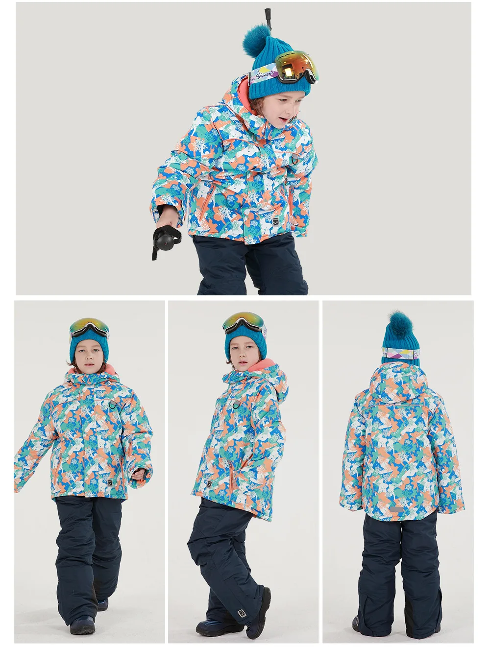 Boys Girls Children's Snow Ski Suits Outdoor Wear Hooded Jackets+Bandage Pants Kids Winter Warm Snowboard Ski Wear Costume