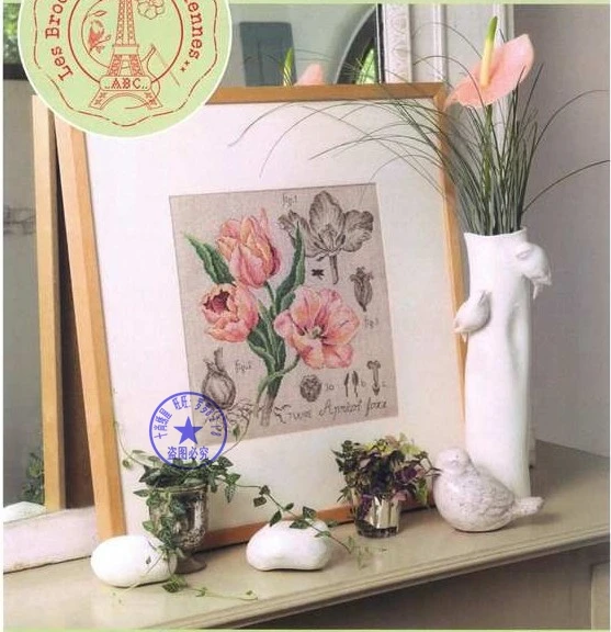 

Top Quality Counted Cross Stitch Kit Pink Tulip Tulipe Poppy Flower Flowers Botanical Botanique cross stitch DFEA