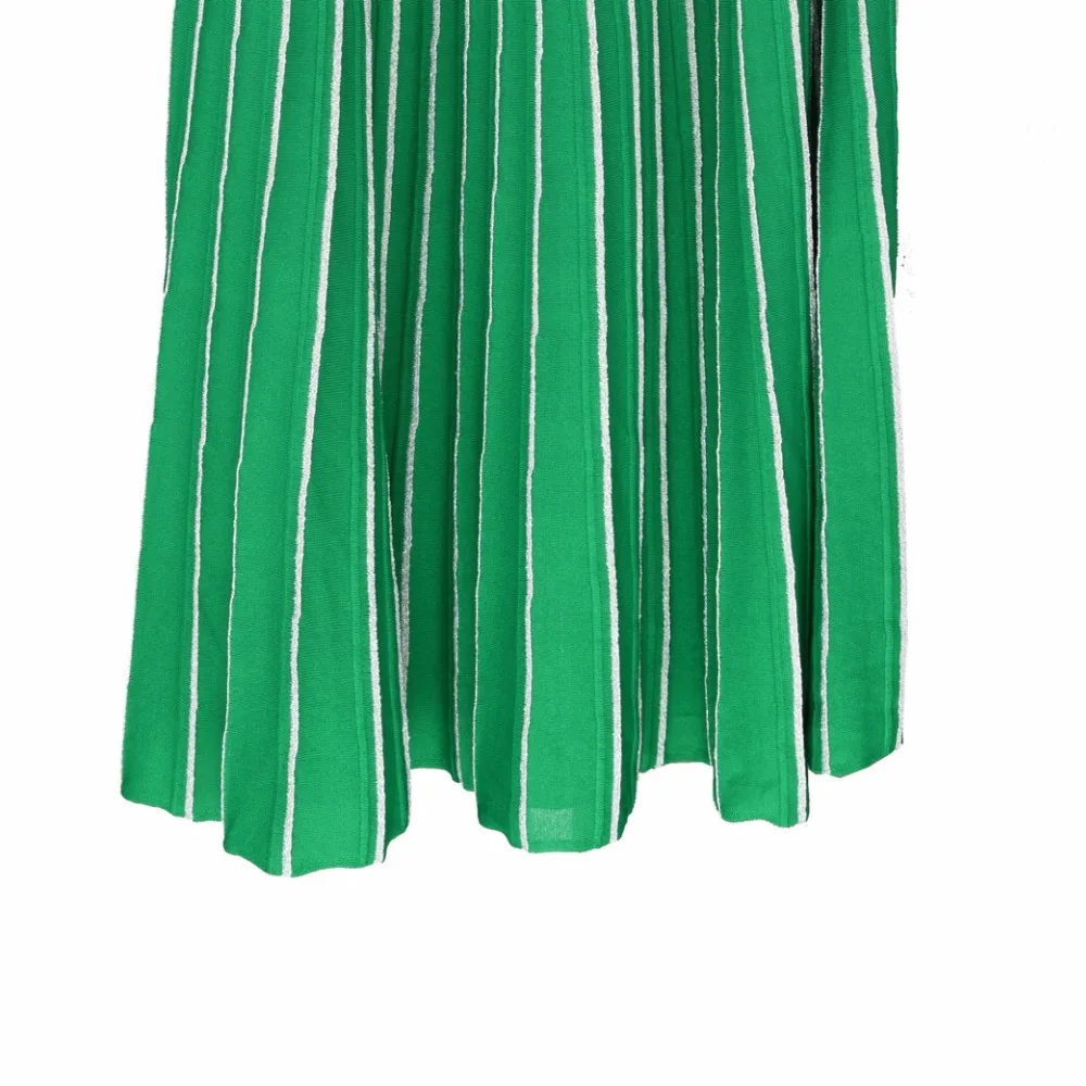 Зеленые полосатые тонкие длинные плиссированные вязаные юбки Весна новое поступление женские милые юбки в пол