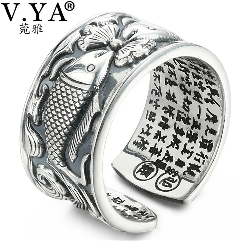 V. YA, 12 мм, винтажные тайские серебряные кольца с рыбками для мужчин и женщин, пара, регулируемый размер, серебро 990 пробы, ювелирное изделие, романтический подарок