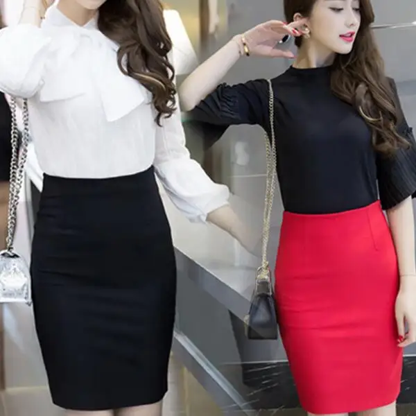 Классический красные, черные юбка-карандаш элегантные женские офисные работы короткая юбка 3XL 4XL 5XL Плюс Размеры Высокая Талия Для женщин юбка мини af120