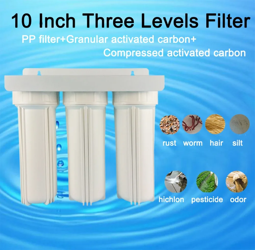 

3 stage prefilter with Hanger Filter bottle PPF+UDF+CTO 10 inch water Three Levers filter 1/2" connection water purifier