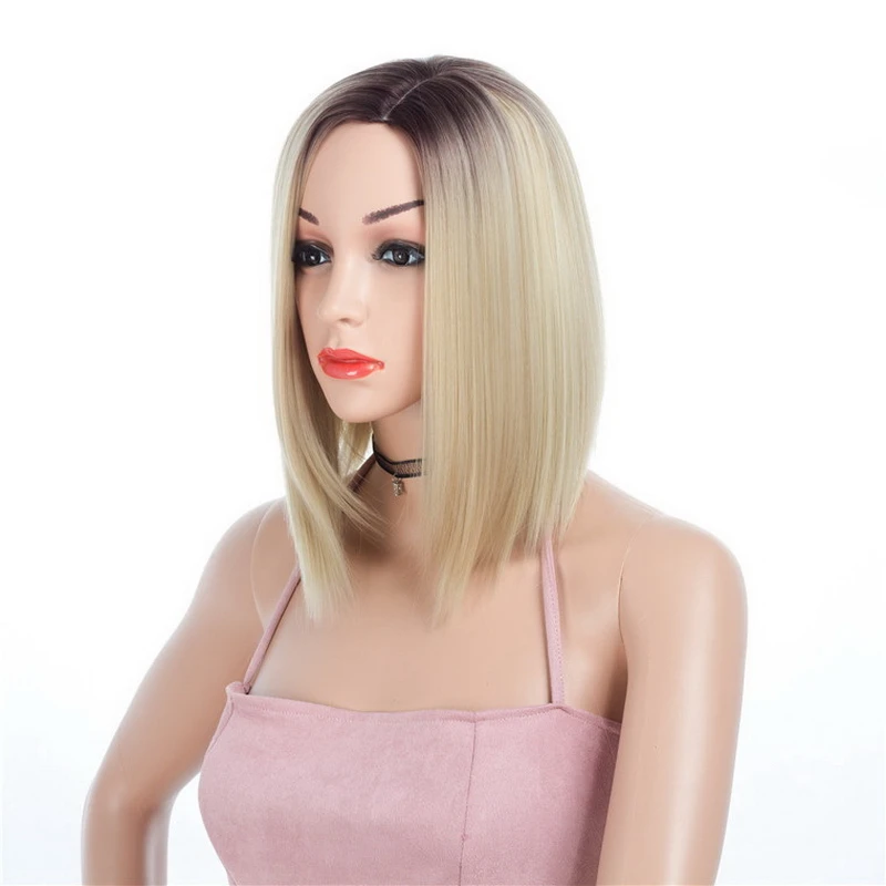 Yiyaobess 14 дюймов темный корень короткий блонд Омбре парик синтетические натуральные волосы прямые афроамериканские парики для женщин
