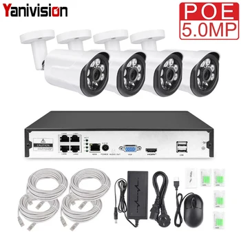 

4CH CCTV Surveillance Kit HD H.265 5MP 4MP 3MP Outdoor Security Camera System with 4PCS POE IP Camera Video System P2P