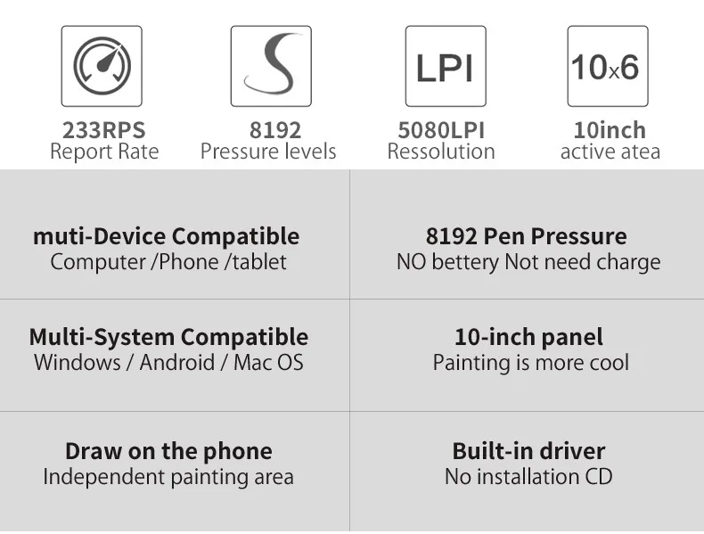 8192 níveis de desenho digital tablet sem