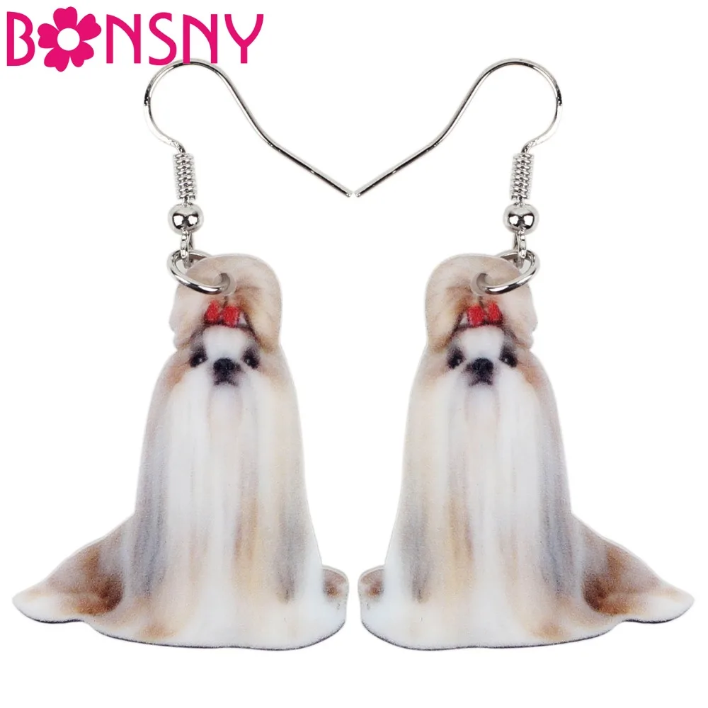 

Bonsny Acrylic Dangle Cartoon Shih Tzu Dog Drop Earrings Big Long Fashion Jewelry For Girls Women Ladies 2018 News Animal Anime