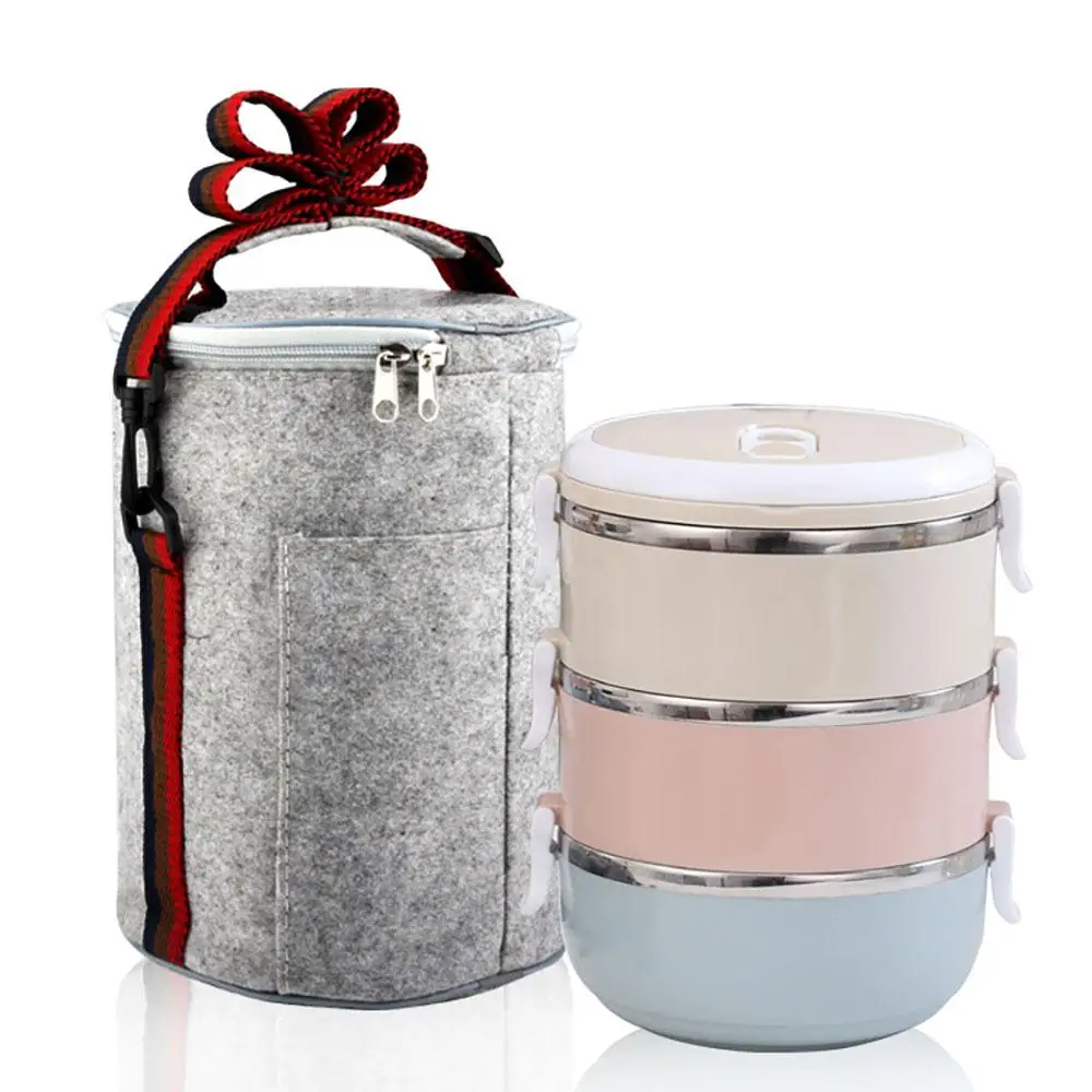 

3 Layer Thermo Bento Lunch Box with Insulation Bag Stainless Steel Wheat Straw Boxes Microwave Dinnerware Food Storage Container