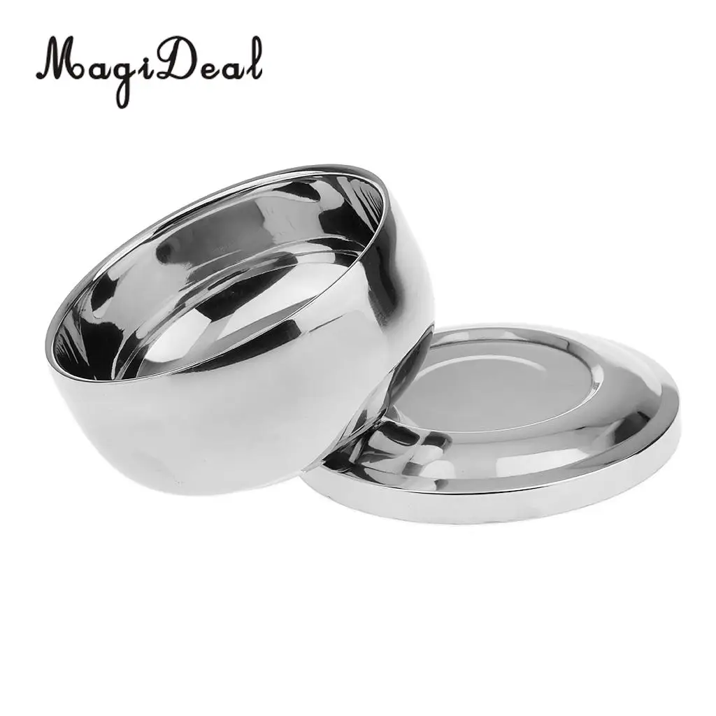 MagiDeal Stainless Steel Metal Shaving Mug Bowl Cup w/ Lid for Shave Brush Perfect size easier to create foam