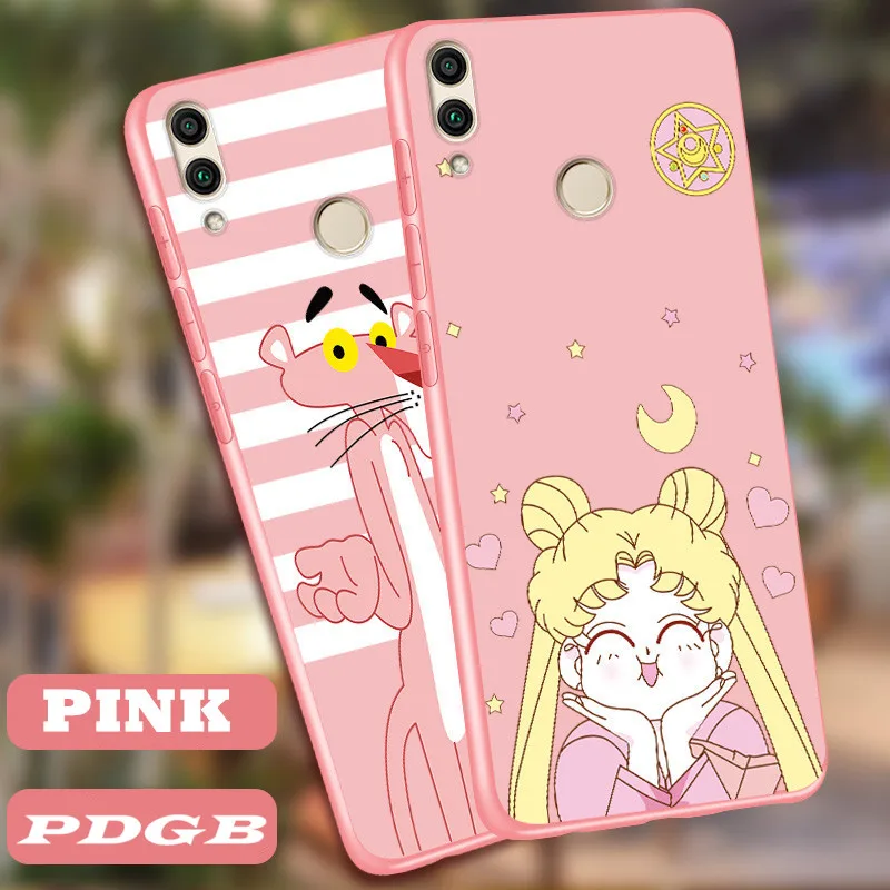 

PDGB Cute TPU Case for Huawei Honor 8A 8C 10 Lite P Smart 2019 Y9 Y6 Y7 Pro 2019 Nova 4 4e Cartoon Pattern Cover Pink Soft Shell