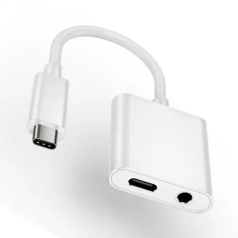 2 в 1 usb type-C Мужской до 3,5 мм Женский стерео наушники цифровой аудио Быстрая Зарядка адаптер для iPad Pro для huawei P20 - Цвет: Белый