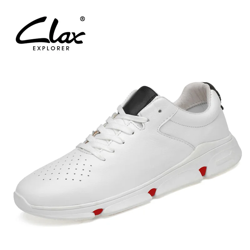 

CLAX Mens Leather Shoes 2019 Spring Summer Casual Shoe Male Fashion Leather Sneakers Walking Footwear White Shoe Soft Breathable