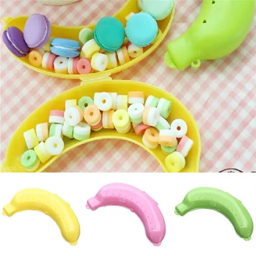 

3 Colors Cute Fruit Banana Protector Box Holder Case Lunch Container Storage Boxes hole to keep the fruit be fresh and candy
