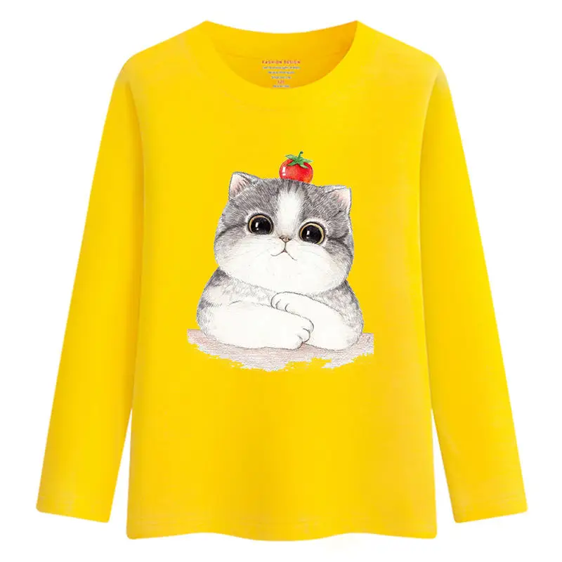 

Kids Long Sleeve T-Shirt New Baby Girls Clothes Cartoon Cat Print Tops Cute Bear Shirts 10 11 12 13 14 15Yrs Teenage Tee Shirts