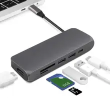 USB C концентратор type C адаптер 6в1 с 4 K HDMI, SD/TF картридеры, 2 USB 3,0, Thunderbolt 3 Зарядка PD порт для MacBook Pro Air