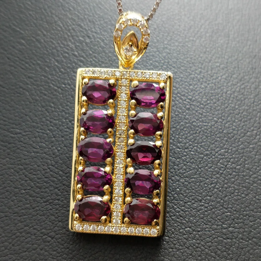 

FLZB, Big pendant natural garnet in 925 sterling silver with 18k yellow gold plated calssic big pendan with free chain 16-18inch