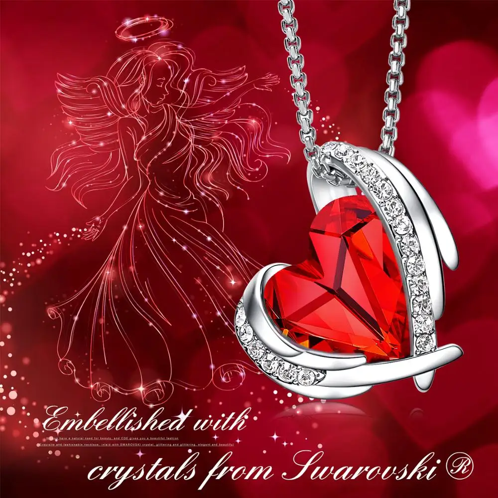 CDE кулон ожерелье украшено кристаллами от Swarovski Красное сердце серебряный цвет