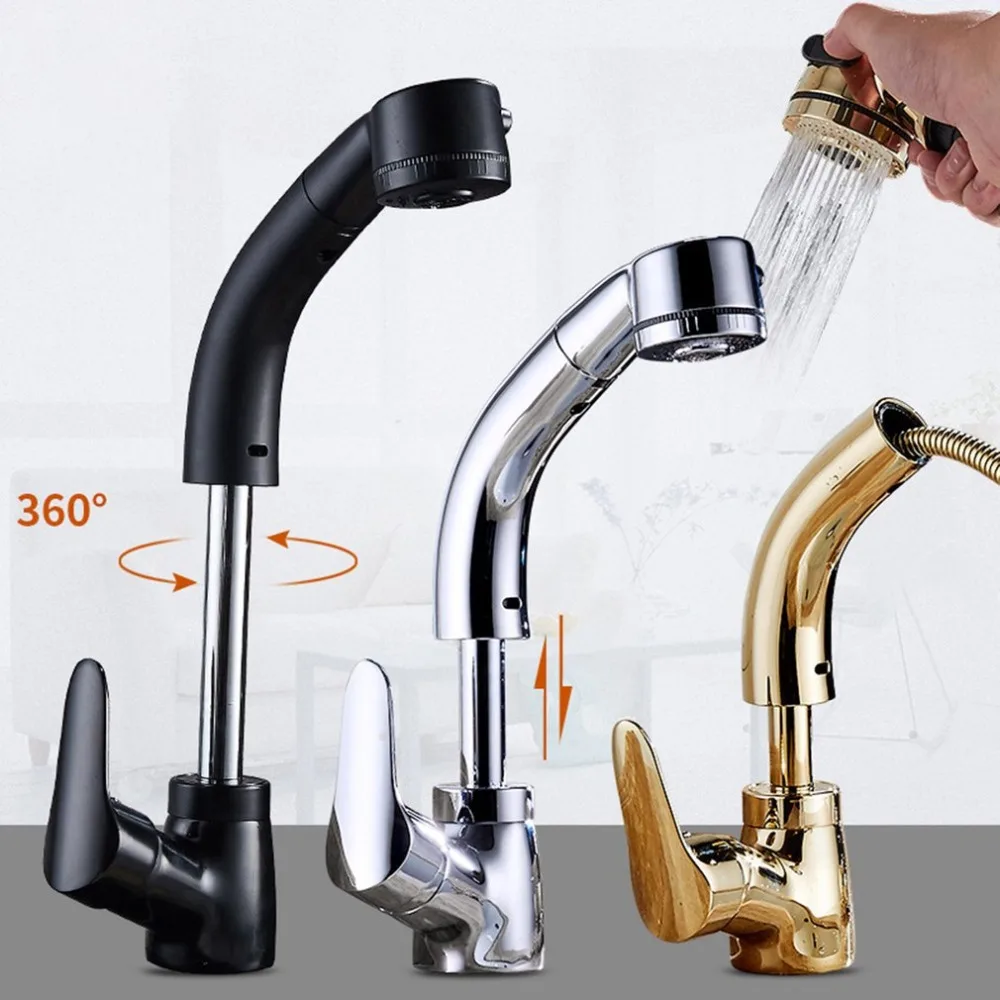 

Extensible Spray Head Kitchen Sink Faucet Luxury 360 Degree Rotation Double Mode Faucet Durable Copper Body Pull Lift Faucet