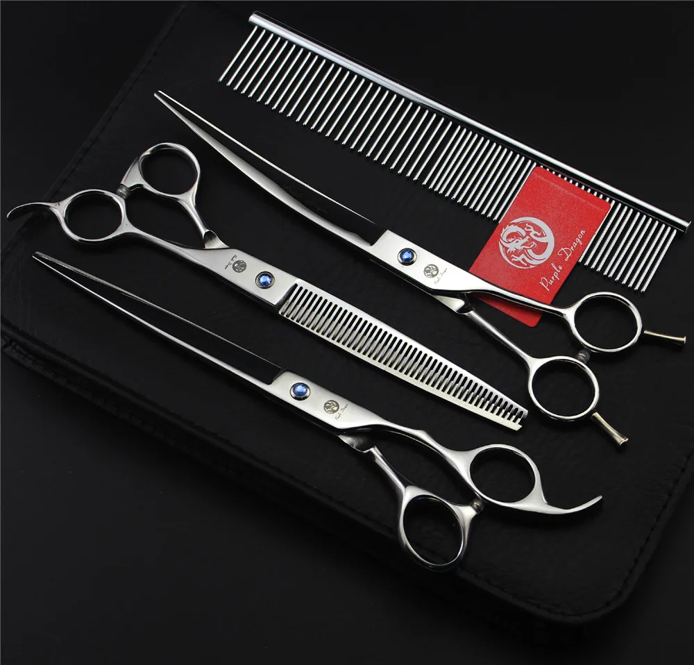 

Professional Pet Scissors Pet Grooming Scissors Set 8.0 inch Straight&Curved&Thinning Dog Hair Cutting Shears 3pcs Kit+Comb Case