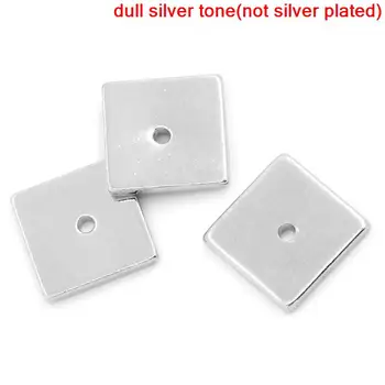 

DoreenBeads Copper Spacer Beads Square Silver Color DIY Fashion Jewelry About 8mm( 3/8") x 8mm( 3/8"), Hole:Approx 0.9mm, 3PCs