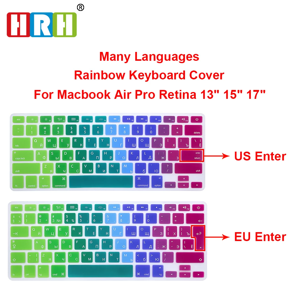 HRH США ЕС Арабский Русский Испанский Немецкий Французский Тайский Радуга силиконовая клавиатура чехол для Macbook Air Pro retina 13 15 17