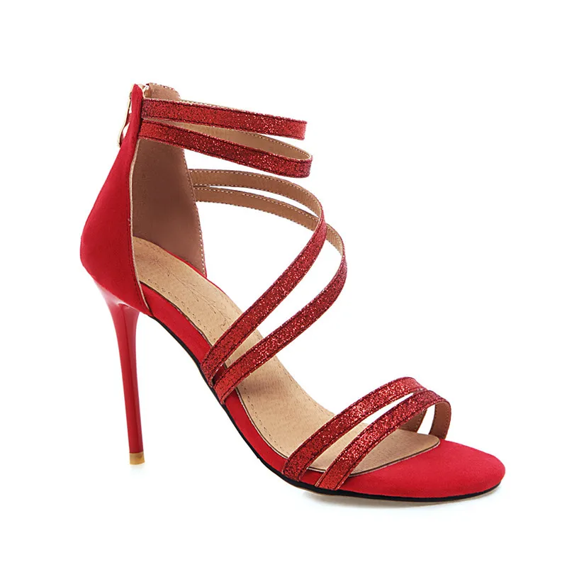 MEMUNIA/ г.; большие размеры 46; женские босоножки; пикантная обувь на очень высоком каблуке; Летние вечерние свадебные туфли на молнии; женские модельные туфли розового цвета - Цвет: Красный