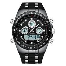 Спортивные кварцевые наручные часы с большим циферблатом, мужские военные топ светодиодный цифровые часы, водонепроницаемые мужские кварцевые наручные часы