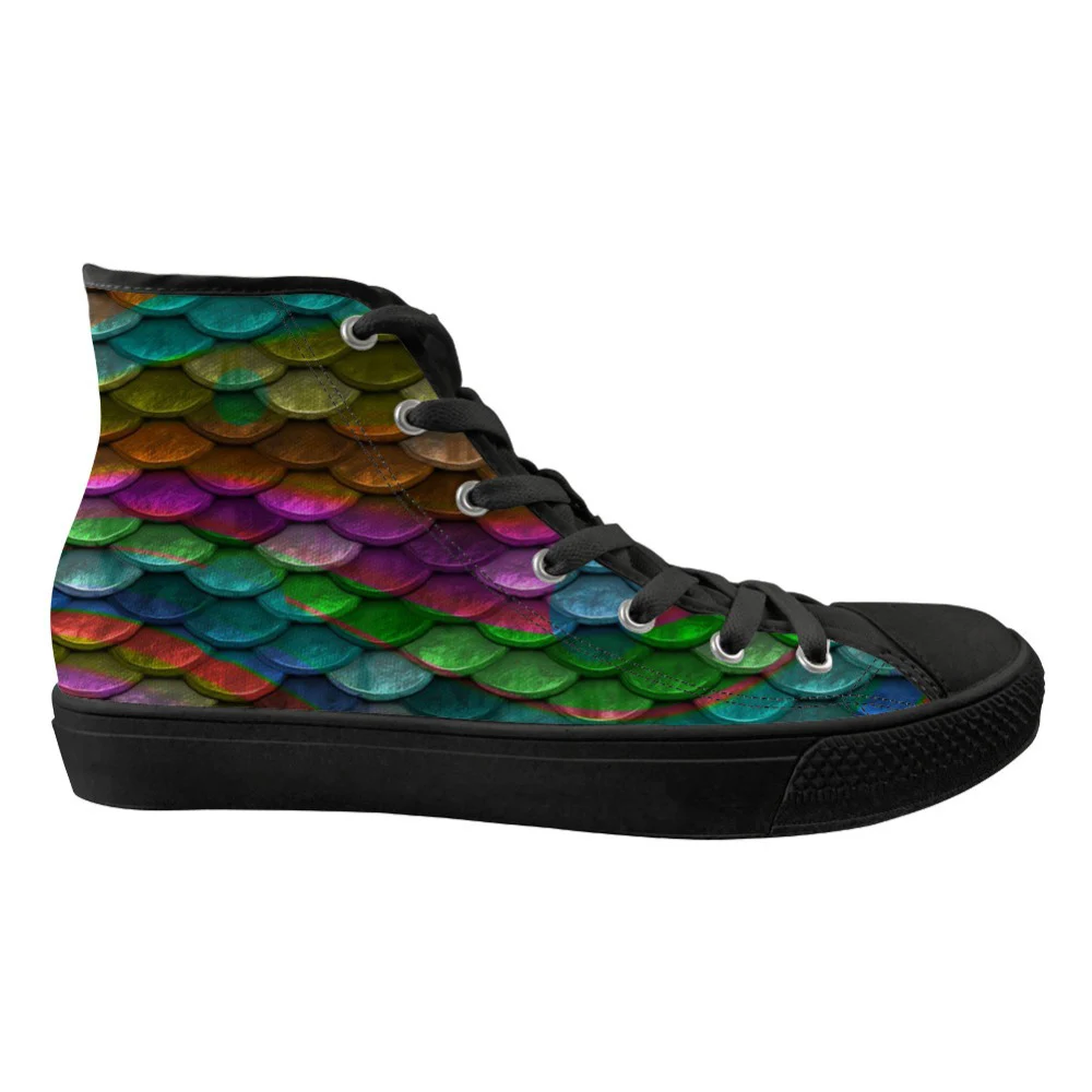 

Flats Shoes Women Fashion 2019 Mermaid Scales 3D Print Women's High Top Canvas Sneakers Shoes Woman Vulcanized Flats