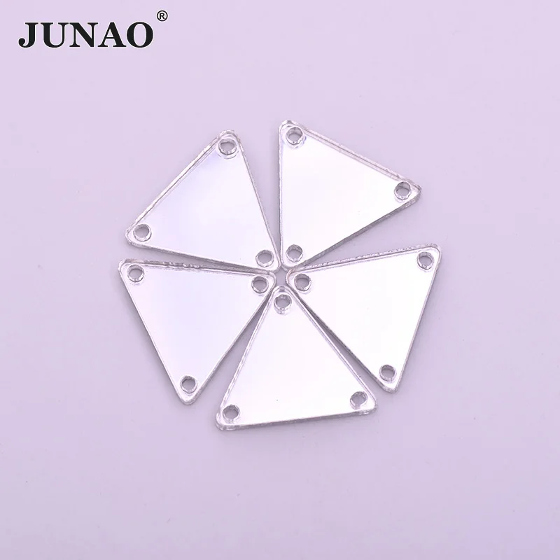 

JUNAO 20pc Sewing Mirror Crystal Clear Gold Rhinestones Applique Tri-angle Acrylic Mirror Flat Back Glass Mirror for Dress Craft