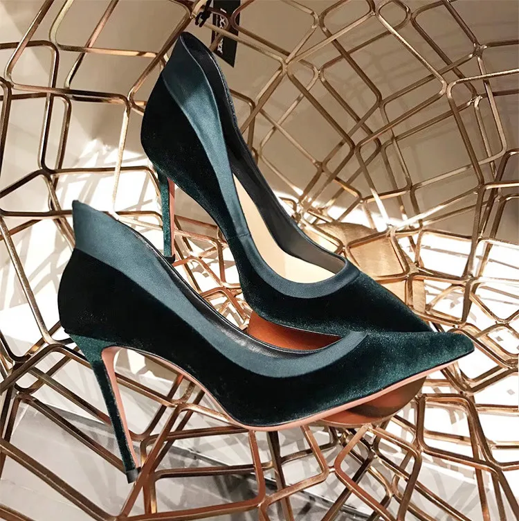 

2019 Hot Sale Sexy Women Pumps Super High Heels 9cm Lady Thin Heels Party Flock Pointed Toe Shallow Women Wedding Single Shoes