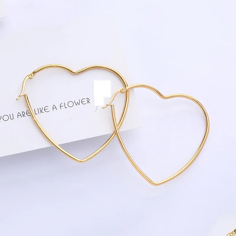 Антиаллергенные одноцветные гладкие серьги в форме сердца с большим