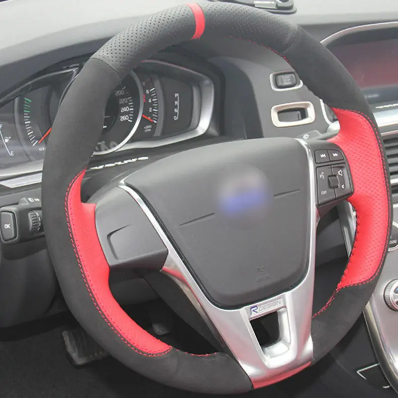 

Top Leather Steering Wheel Hand-stitch on Wrap Cover For Volvo S60 V40 V60 XC60