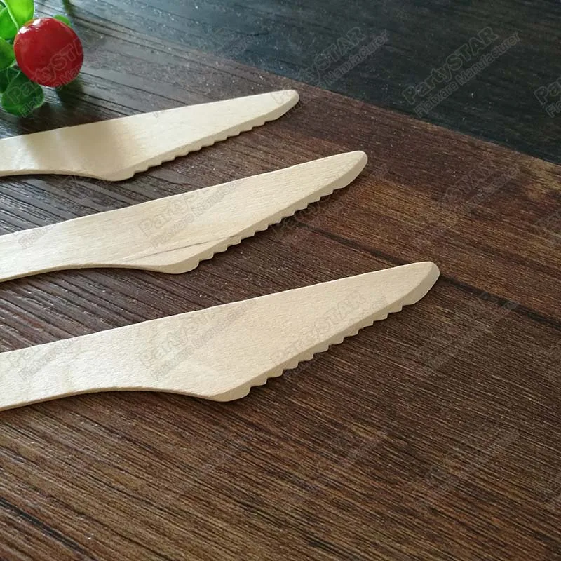 18325 300 pcs Disposable wooden knives 6 inches 16cm wooden tableware