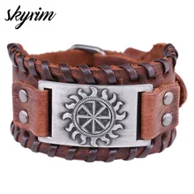 Skyrim браслеты викингов славянский символ солнца Амулет из натуральной кожи браслеты для мужчин амулет сверхъестественные ювелирные изделия-талисманы