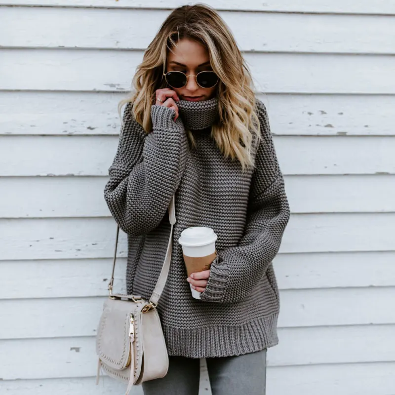 Women Turtleneck Sweater Winter Autumn High Neck Thermal Knitted Sweater Warm Pullover Windbreak Oversize Sweater Thicken Jumper