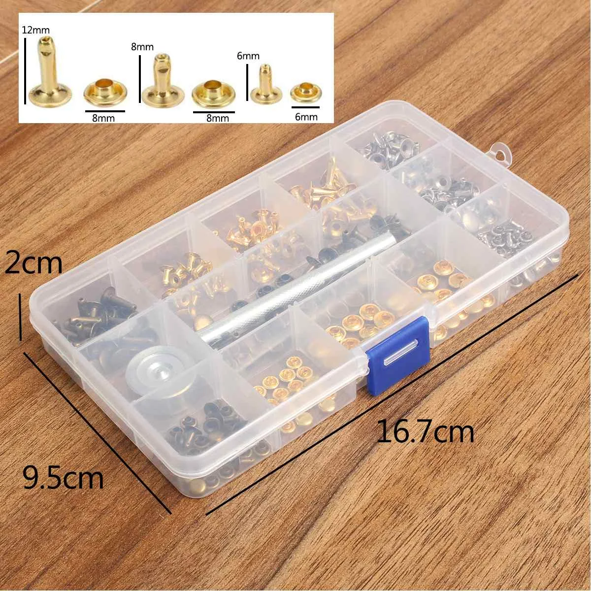 138 набор заклепок с одной крышкой, трубчатые металлические шпильки с фиксацией, инструмент для ремонта кожаных изделий, декоративные кожаные заклепки, 3 цвета, 3 размера