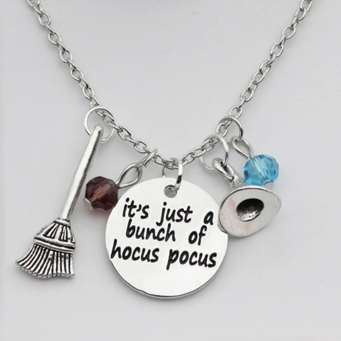 

Elegant Crystal Letter Necklace New Listing It's Just A Bunch of Hocus Pocus Long Necklaces Unisex Jewelry Factory Price YP3156