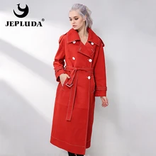 JEPLUDA Пальто Женское Осень-Весна с Английский Воротник Пояс Платье Женские Кожный Натуральный Куртка Женская Натуральная Кожа Овчина Куртки Женские Осень Европейский Стиль