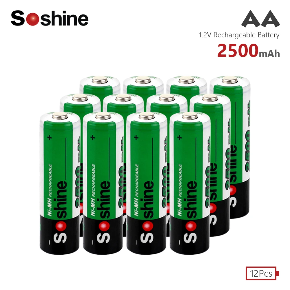 

Soshine 12X original battery 1.2V 2500mAh NiMH AA LR6 HR6 rechargeable batteries high-quality toys, cameras, flashlights battery