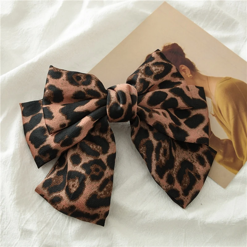 

Fashion Three Layers Barrettes Leopard Print Fabric Bow Hairclips Womens Chic Boutique Party Hair Accessories For Ladies Gifts