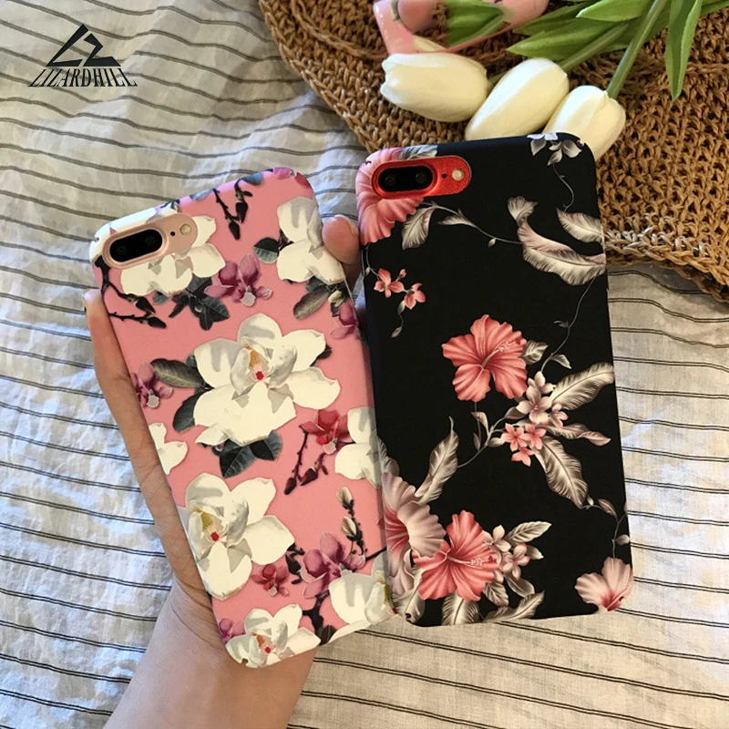 Lizardhill Fashion Retro flowers floral fundas For iPhone 7 case 8 6 6S Plus Coque for iphone x cover hard plastic |