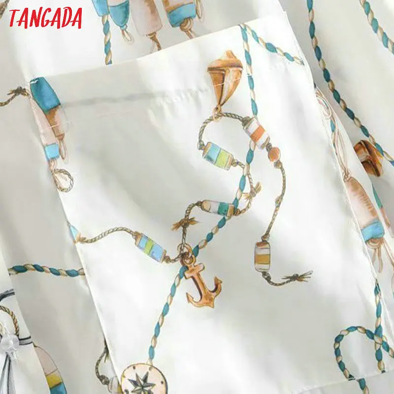 Tangada, Женская шикарная блуза с цепным принтом, длинный рукав, отложной воротник, боковые карманы, рубашки, Женские повседневные топы, blusas 3A02
