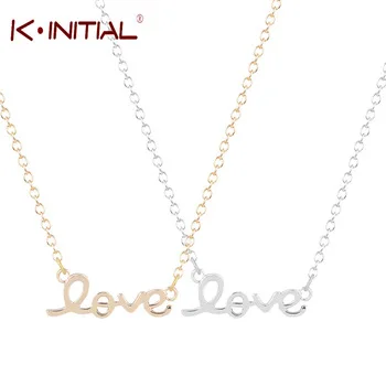 1Pcs Gold Silver Handcrafted Brushed LOVE Script Necklace for women Teen Girls Ladies Sweater Necklace Personalized Gift Jewelry