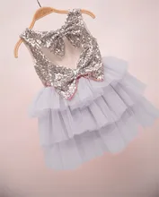 Sleeveless bows Baby girls summer sequined tutu ball gowns wedding dress children's summer sequin party dress wear[dejorchicoco]