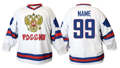

Team Russia White red throwback MEN'S Hockey Jersey Embroidery Stitched Customize any number and name