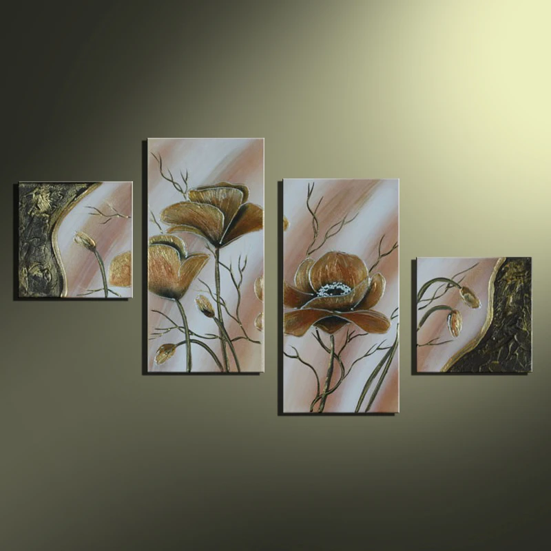 Modern 100 Hand Painted Wall Art Picture Abstract Golden Flower For